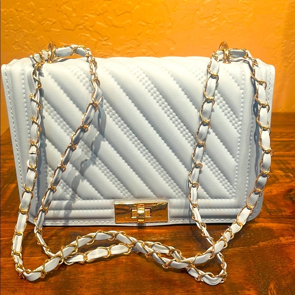 Handbags - Elegant Baby Blue Quilted Vegan Leather Shoukder/Crossbody Bag Like New